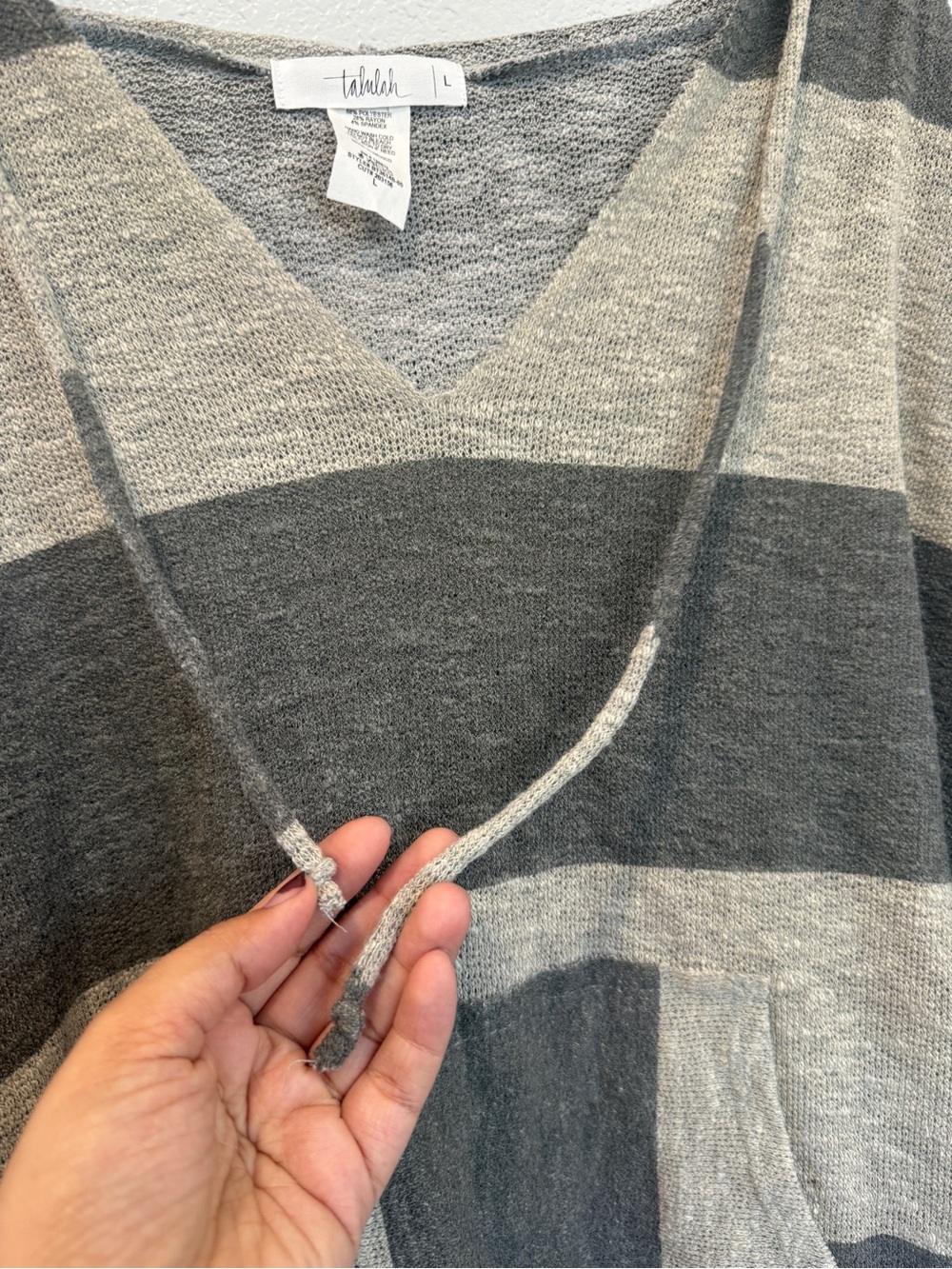 Talulah Women’s Grey Striped Lightweight Hoodie With Kangaroo Pocket Large - Picture 6 of 9